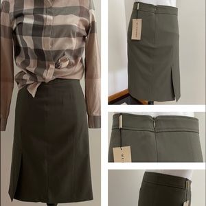 BURBERRY CLASSIC OLIVE GREEN WOOL SKIRT, GOES WITH EVERYTHING
